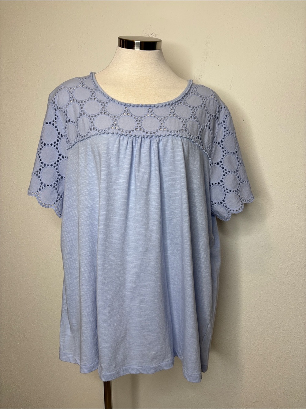 Northcrest size 3X Light Blue eyelet Yoke Short Sleeve Top